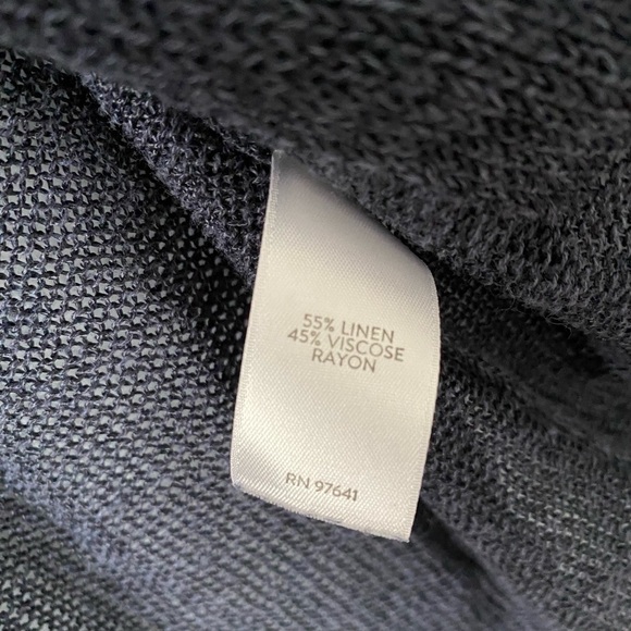 J Jill Long Cardigan Duster Sweater SZ XS Linen Blend Navy Open Front Loose Knit - Picture 5 of 9